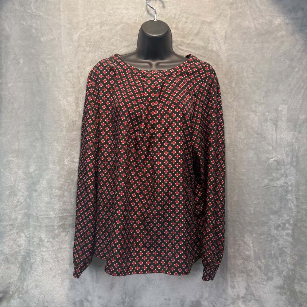 Willi Smith Womens XL Geometric Print Long Sleeve Blouse Black Red